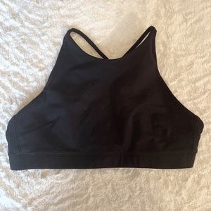 J Crew High Neck Strappy Tie Back Sports Bra Black
